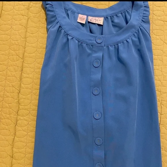 Kathy Che Blue Covered Button Down, 3/4 Length Sleeve & Scoop Neck Blouse - Picture 2 of 5